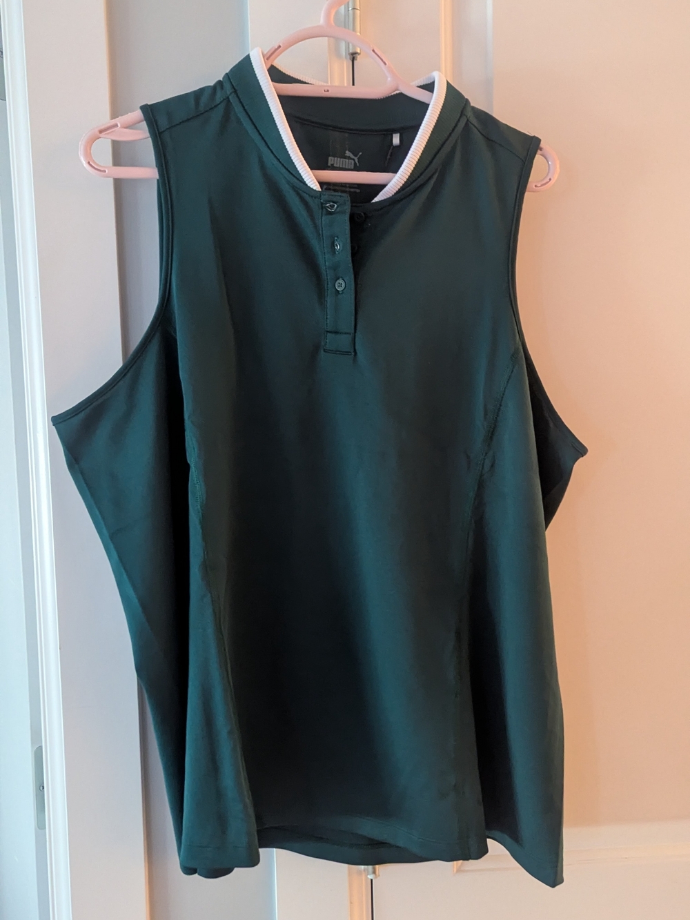 Puma Women's Dark Green Sleeveless Polo Tank with White Trim